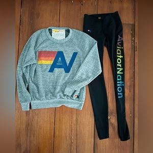 Aviator Nation Bundle Sweatshirt and Logo Leggings Lot SZ XS